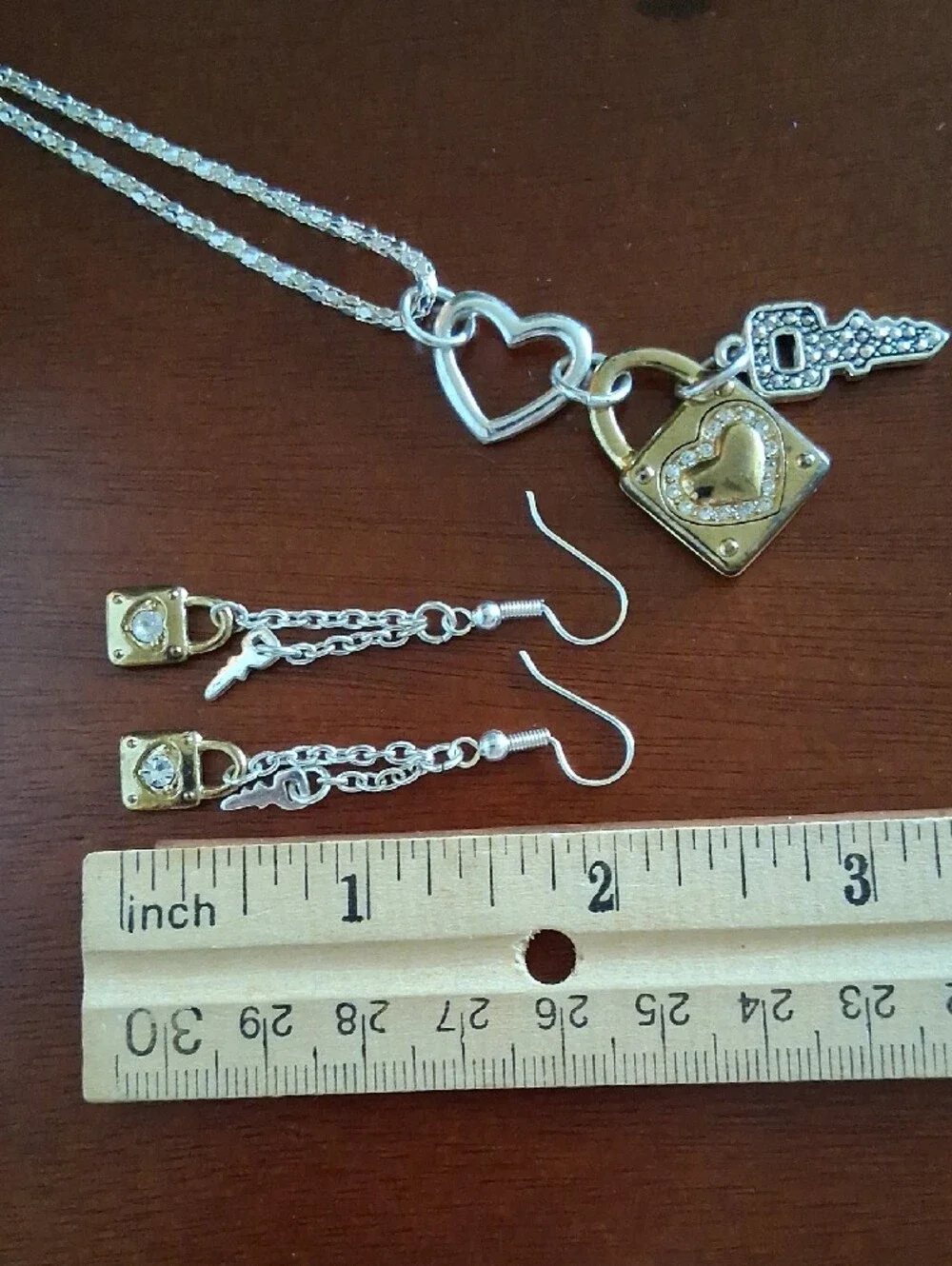 Two Tone Heart Padlock & Key Jewelry Set NN101